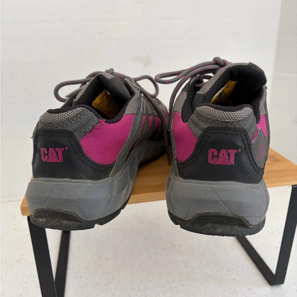 CAT Women's 7.5 W Steel Toe Work Shoes Pink / Gray. Slip resistant.